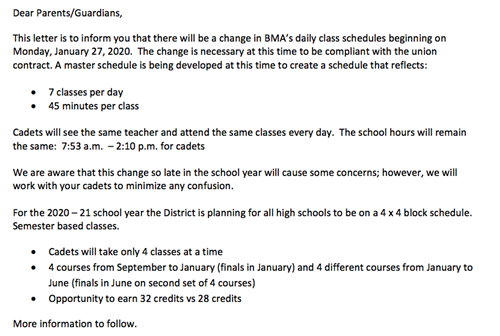 schedule letter 